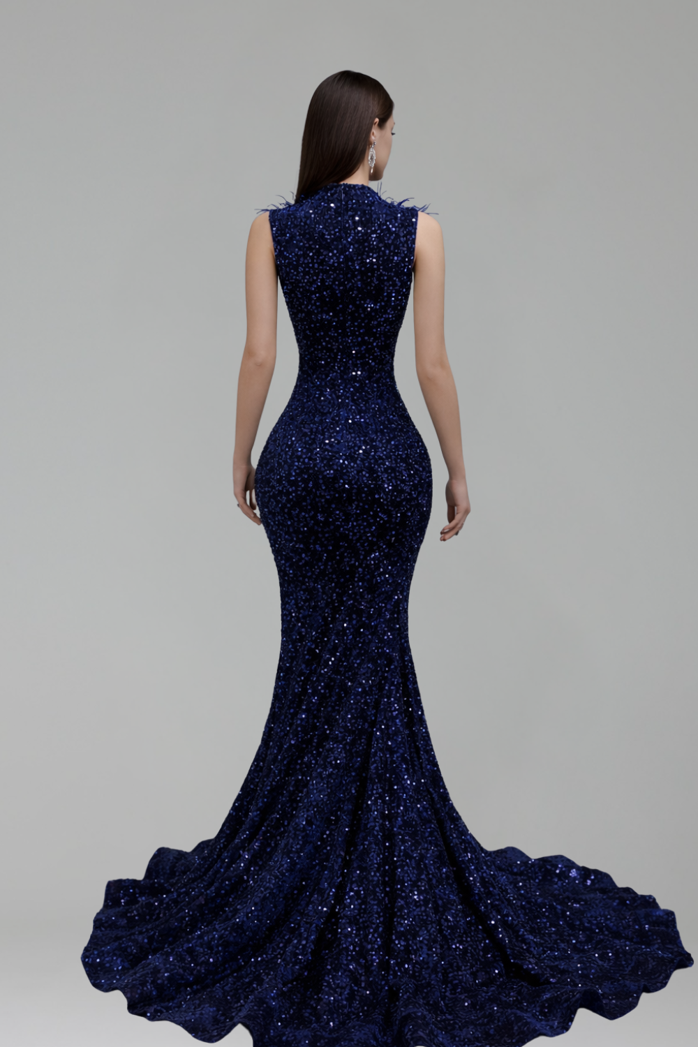 Feathered Illusion Embellished Mermaid Gown - LAROSABRIDE