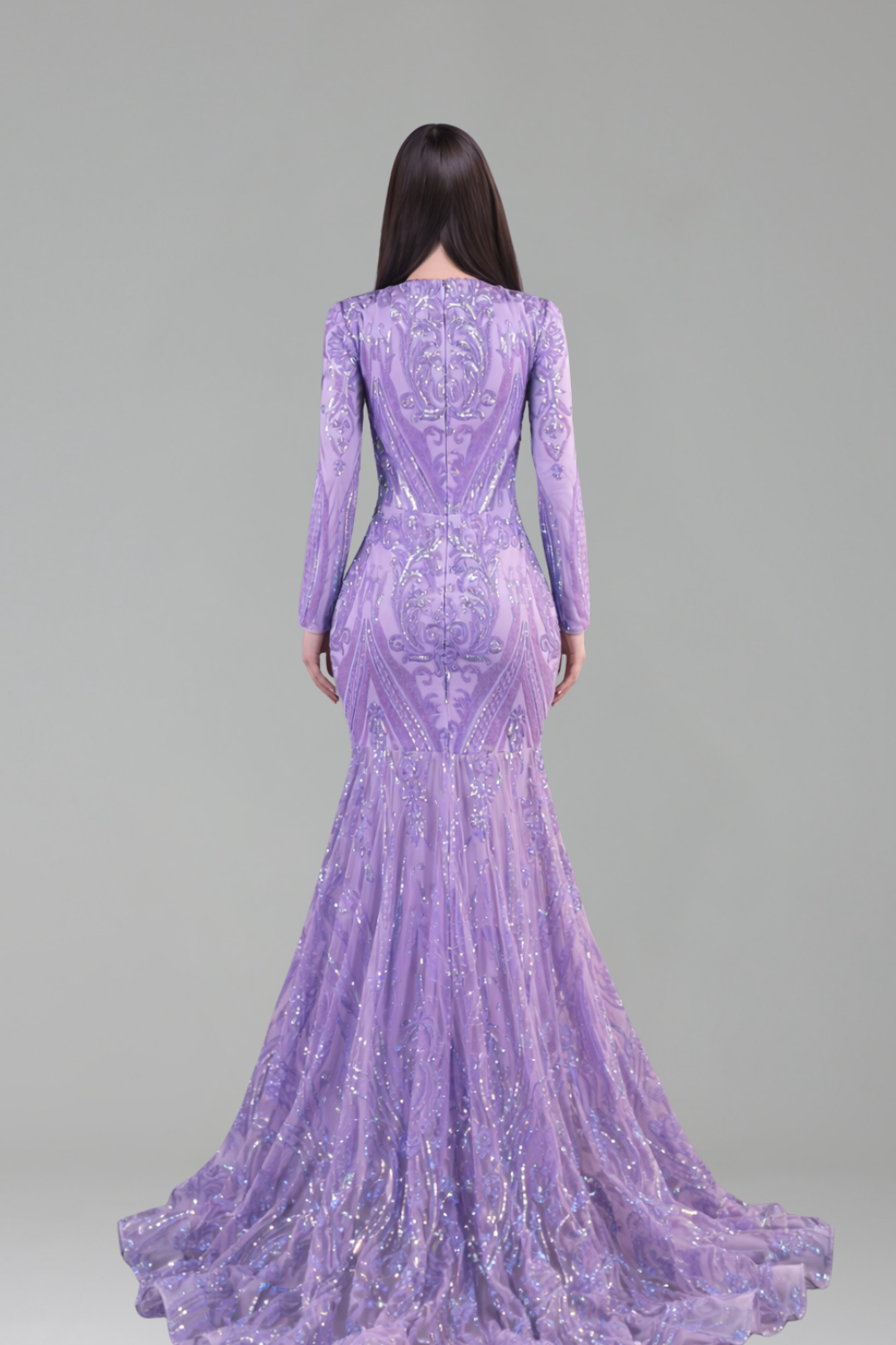 V-Neck Long Sleeve Mermaid Dress - LAROSABRIDE
