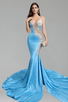 Satin Mermaid Lace Gown - LAROSABRIDE