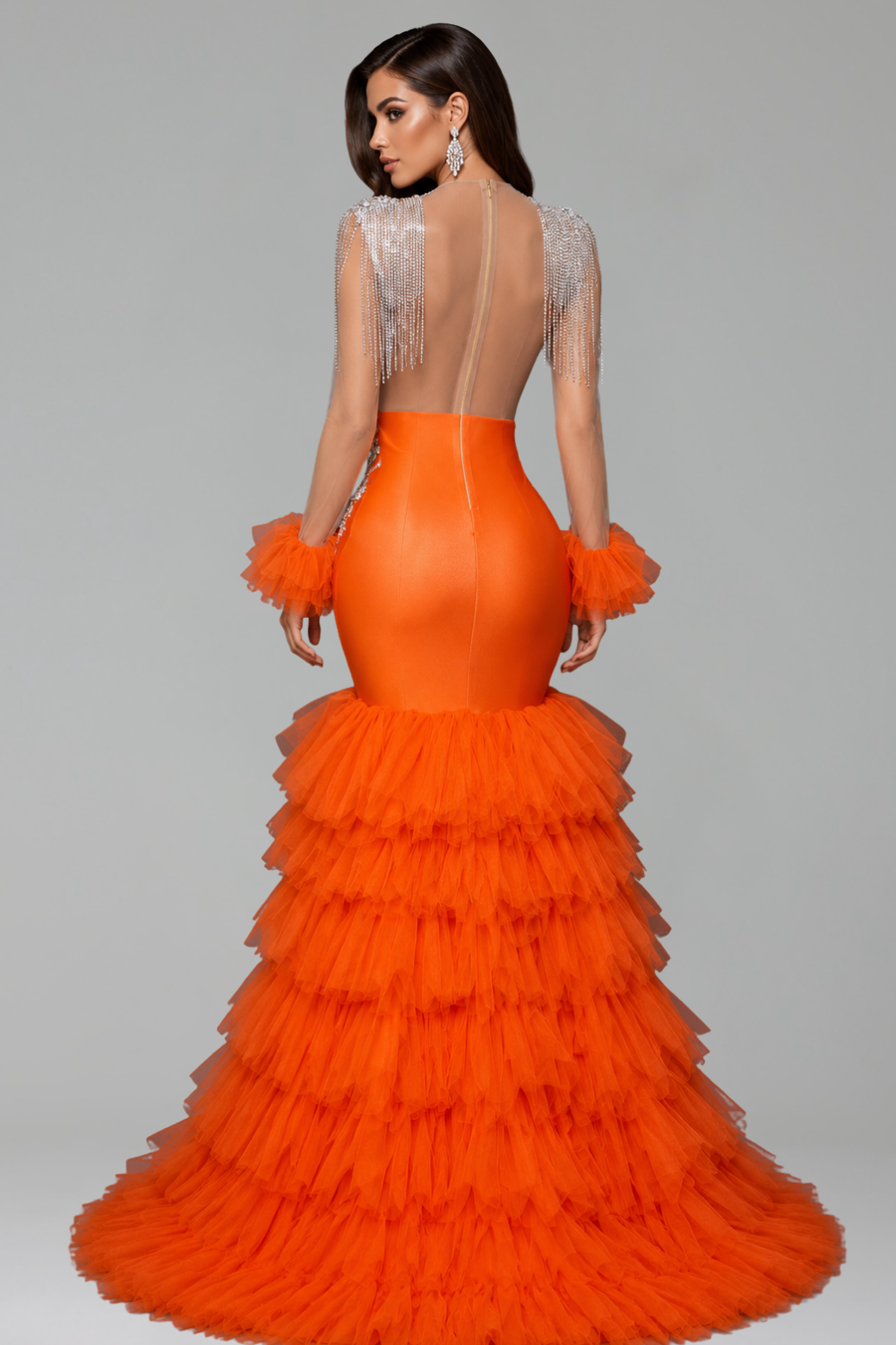 Crystal Ruffle Mermaid Dress - LAROSABRIDE