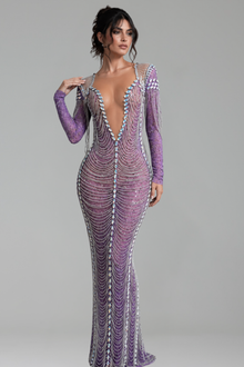 Illusion Deep V Crystal Chain Gown - LAROSABRIDE