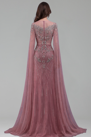 Crystal Beaded Cape Mermaid Gown - LAROSABRIDE