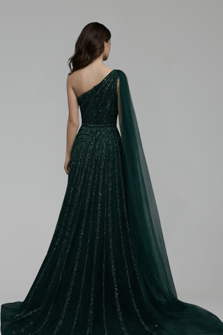 One Shoulder Beaded Evening Dress - LAROSABRIDE