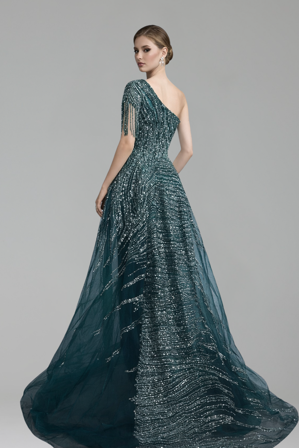 One-Shoulder Overskirt Dress-Larosabride