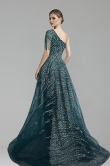 One-Shoulder Overskirt Dress-Larosabride