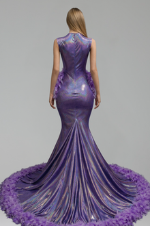 Illusion Beaded Feather Mermaid Gown - LAROSABRIDE