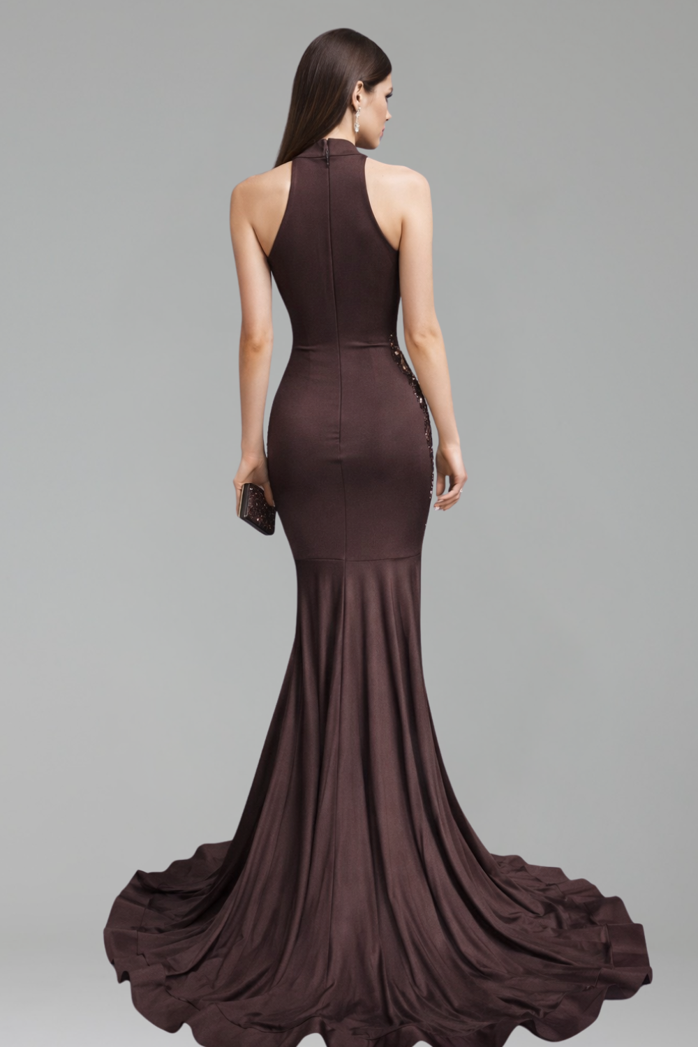 High Neck Embellished Cutout Mermaid Gown - LAROSABRIDE