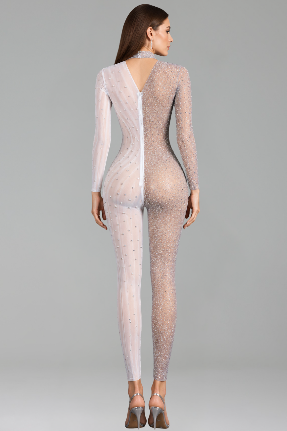 Embellished Asymmetric High Neck Jumpsuit - LAROSABRIDE