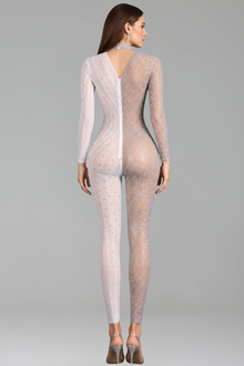 Embellished Asymmetric High Neck Jumpsuit - LAROSABRIDE