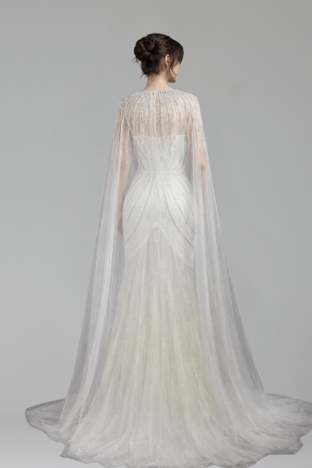 Beaded Spaghetti Strap Cape Dress - LAROSABRIDE