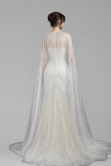 Beaded Spaghetti Strap Cape Dress - LAROSABRIDE