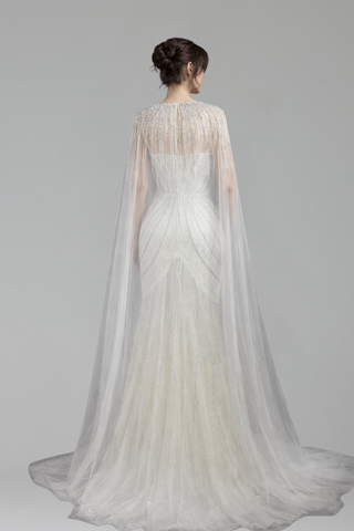 Beaded Spaghetti Strap Cape Dress - LAROSABRIDE
