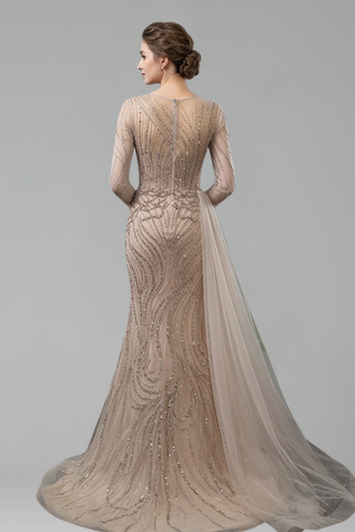 O-Neck Beaded Mermaid Gown - LAROSABRIDE