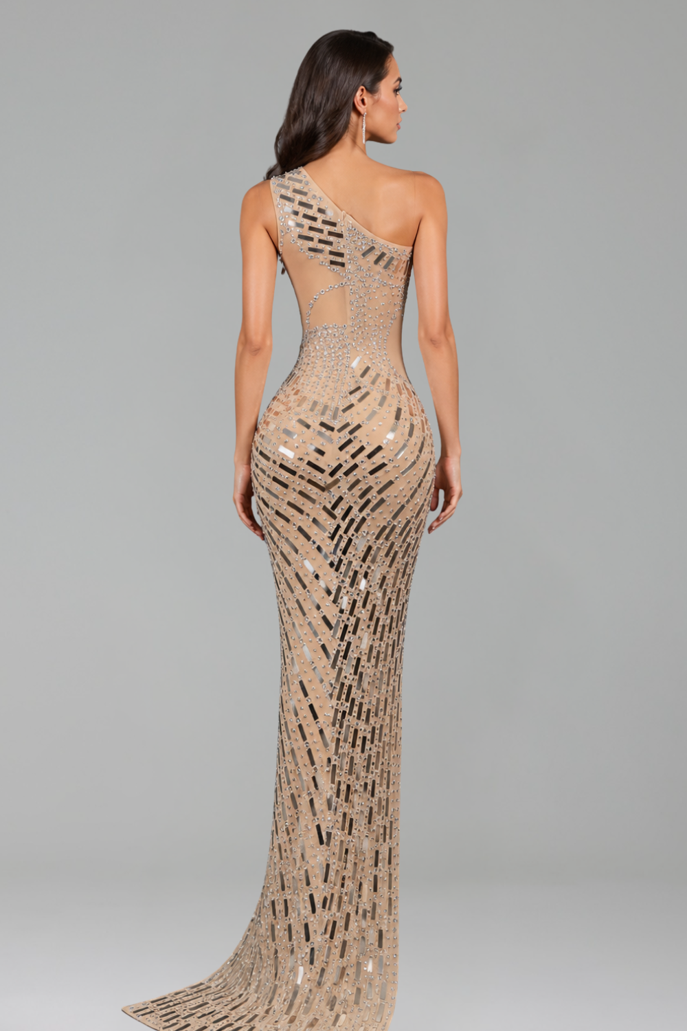 Crystal One-Shoulder Slit Dress - LAROSABRIDE