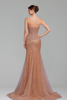 Beaded Mermaid Split Evening Dress - LAROSABRIDE