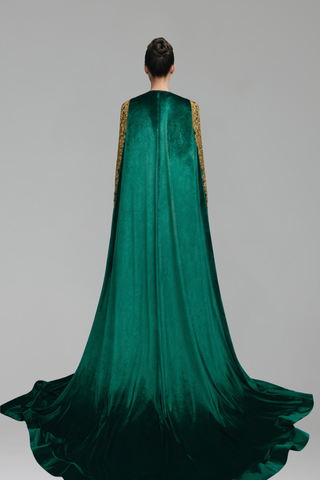 Beaded Cape Sleeve Mermaid Gown