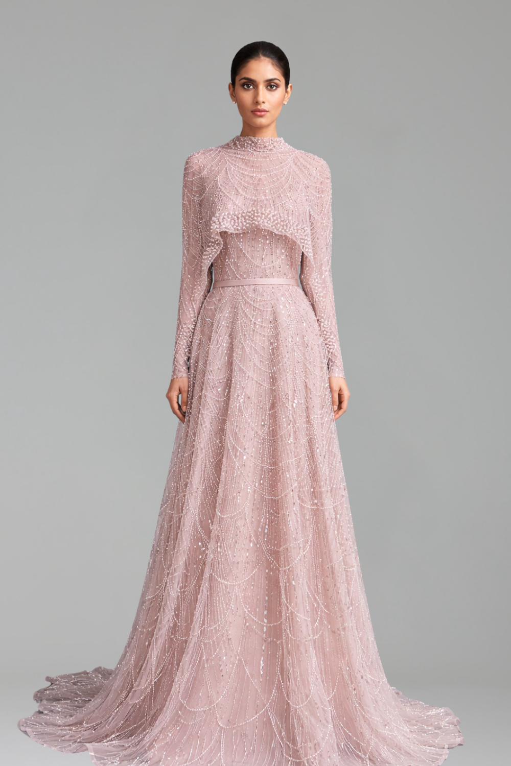 Hijab Cape A-Line Dress-Larosabride