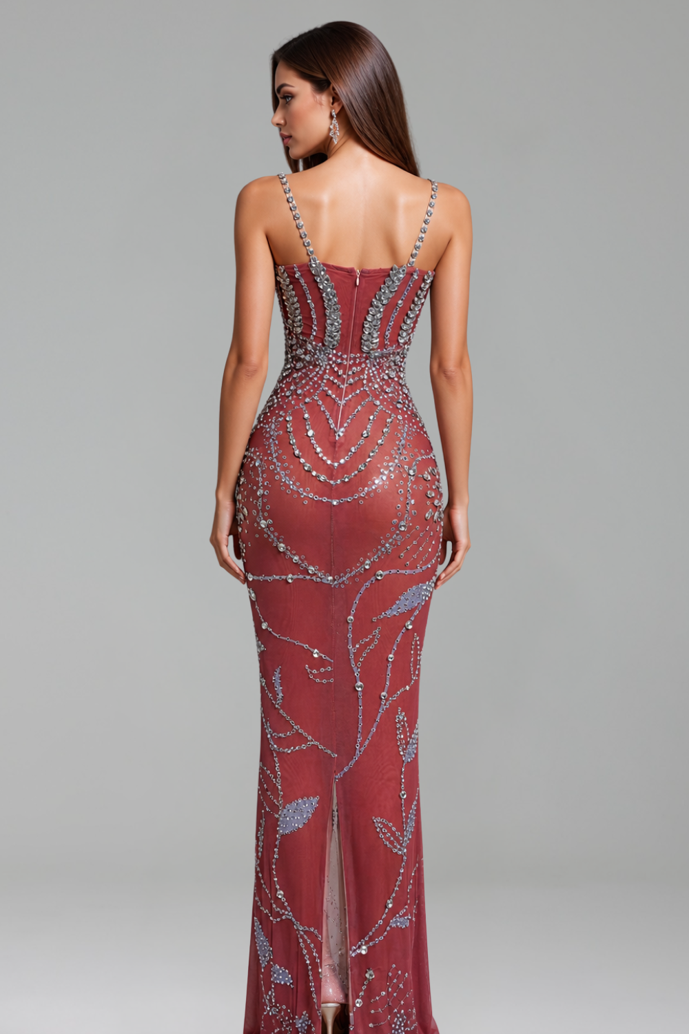 Sheer Illusion Crystal Spaghetti Dress - LAROSABRIDE