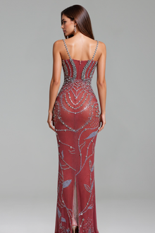 Sheer Illusion Crystal Spaghetti Dress - LAROSABRIDE