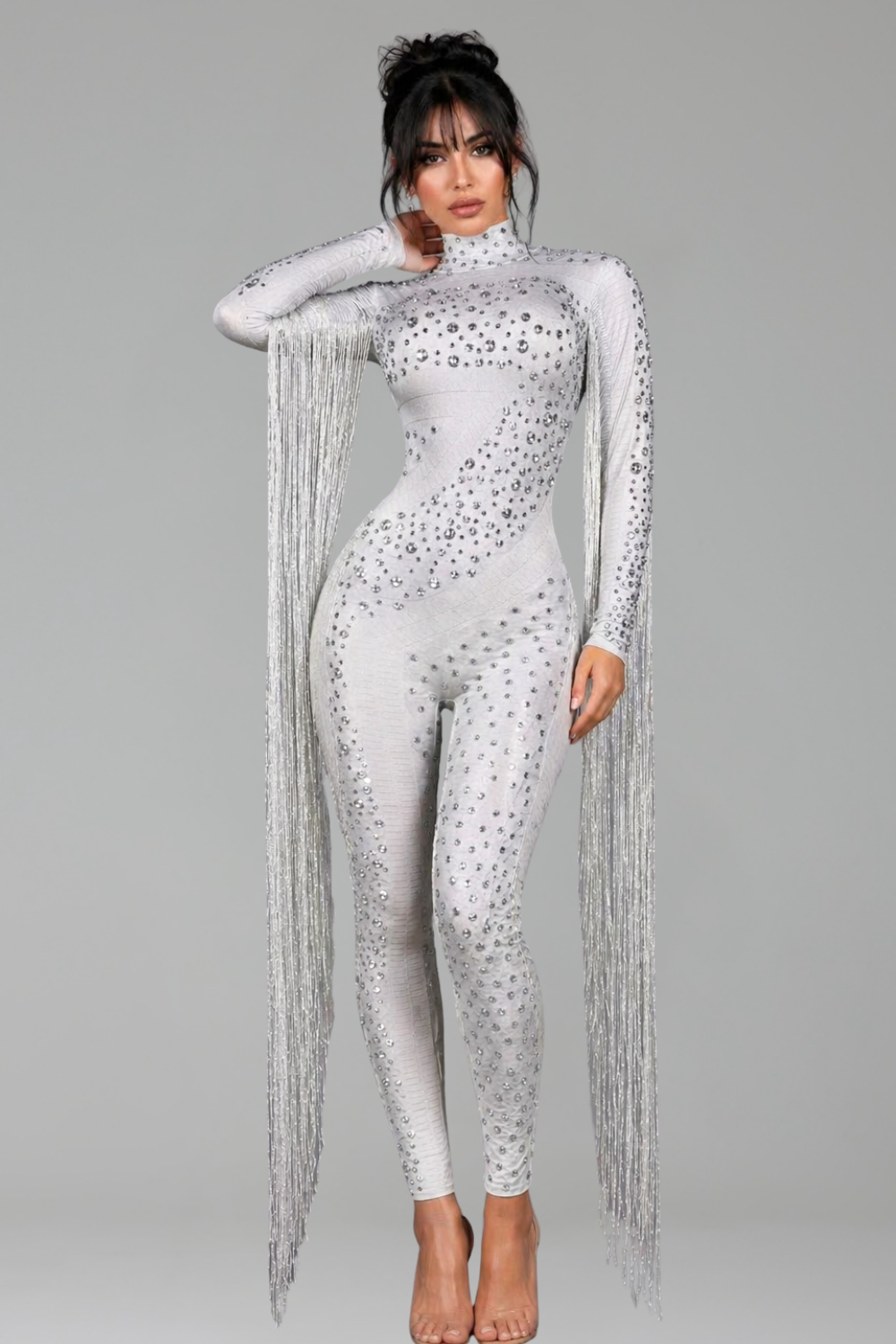 Crystal Fringe High Neck Jumpsuit - LAROSABRIDE