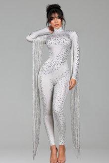 Crystal Fringe High Neck Jumpsuit - LAROSABRIDE