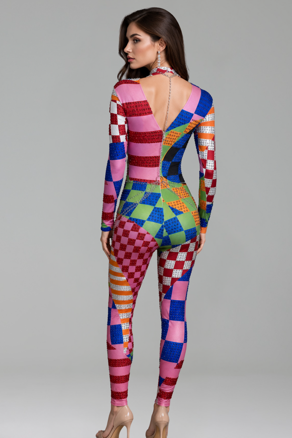 Patchwork Rhinestone Catsuit - LAROSABRIDE