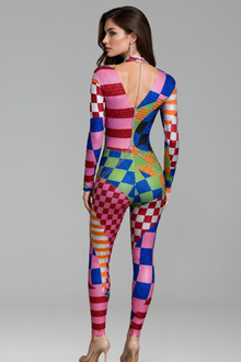 Patchwork Rhinestone Catsuit - LAROSABRIDE