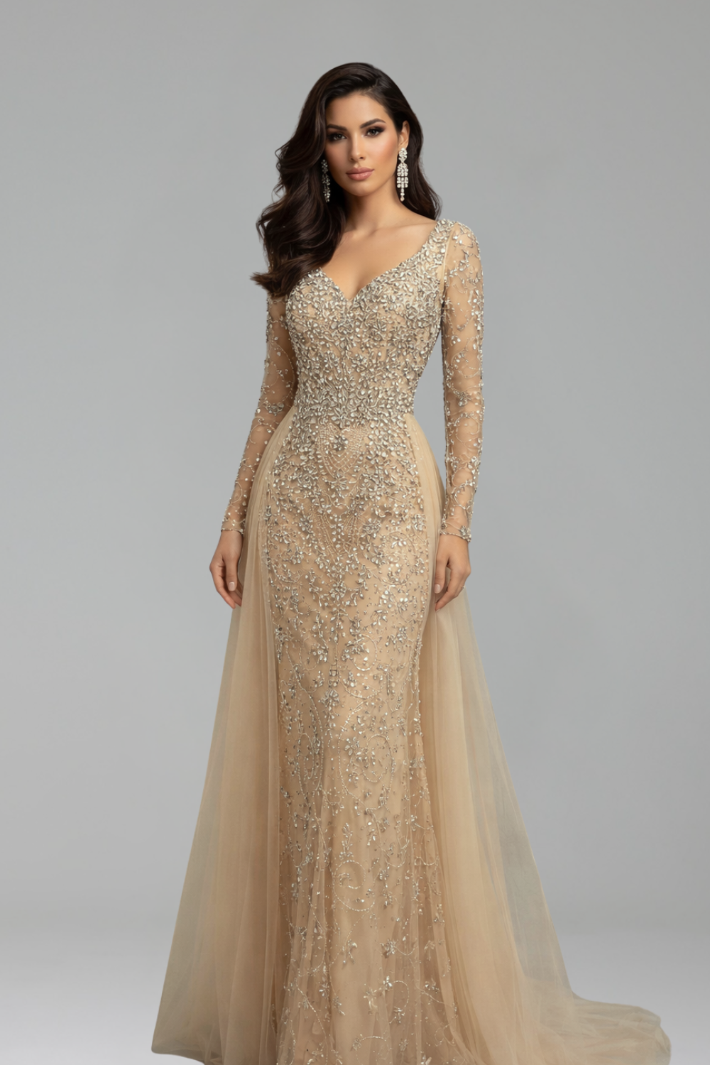 Beaded Mermaid Overskirt Dress - LAROSABRIDE