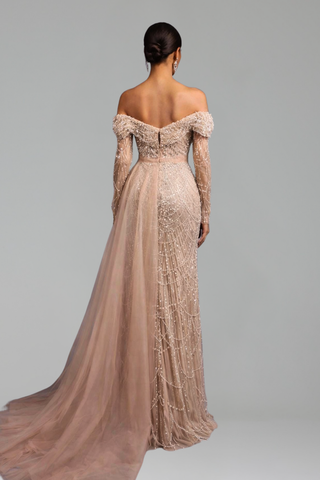 Boat Neck Mermaid Overskirt Dress