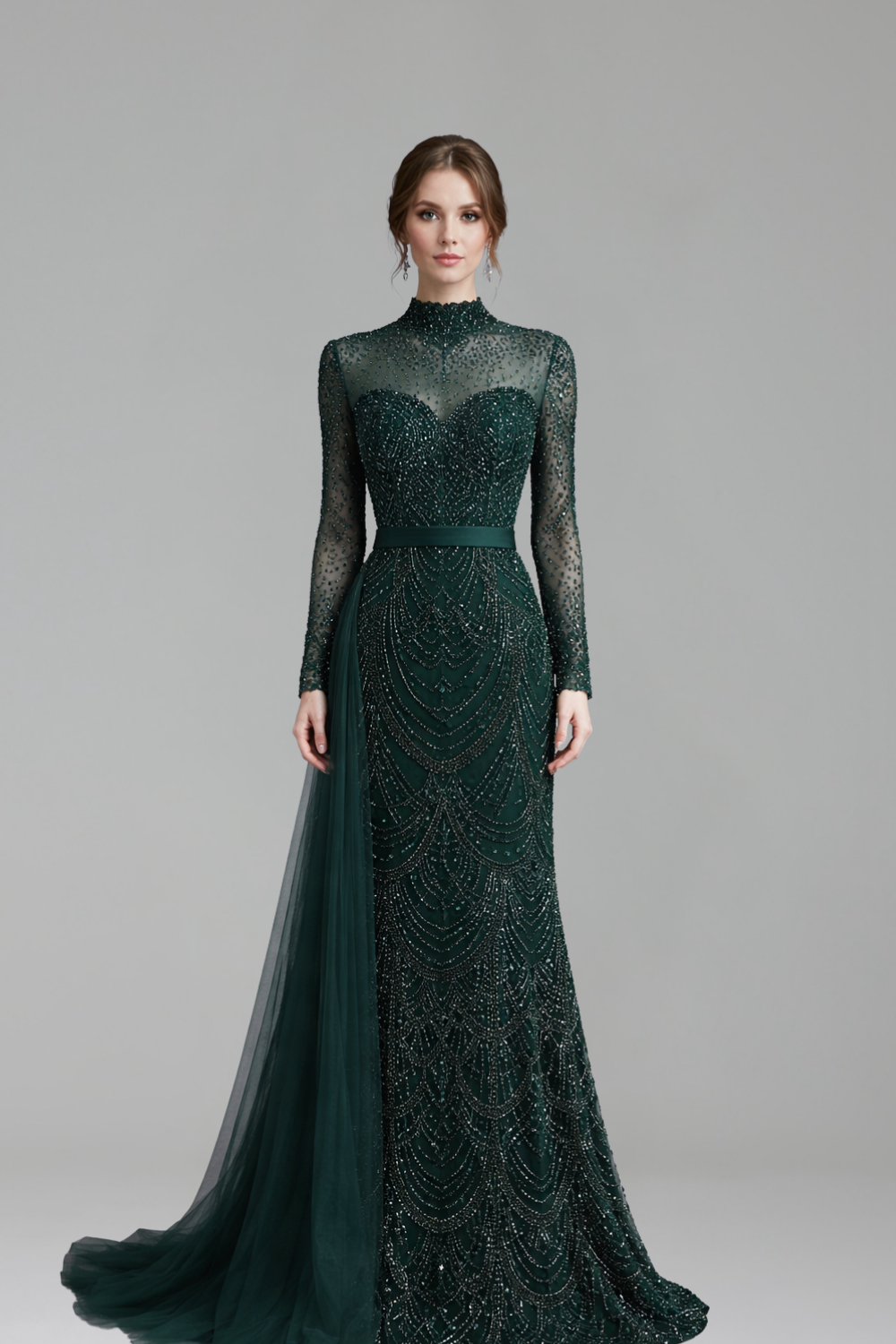 Beaded Mermaid Dress with Overskirt - LAROSABRIDE