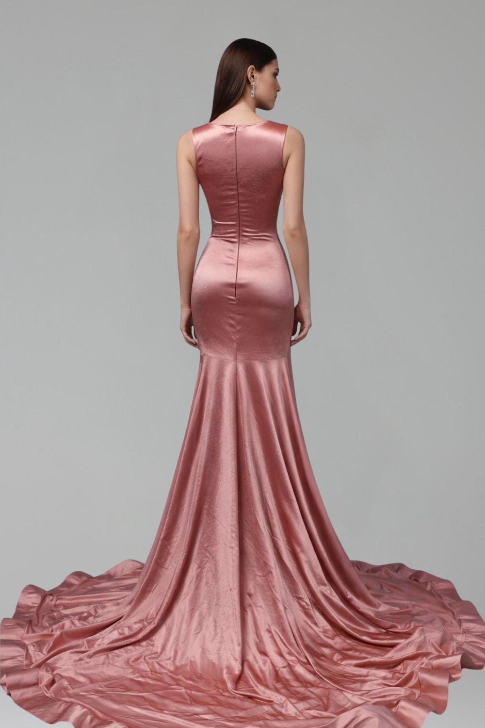 Embellished Sheer Slit Train Gown - LAROSABRIDE