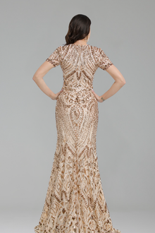 Short Sleeve Embellished Mermaid Gown - LAROSABRIDE