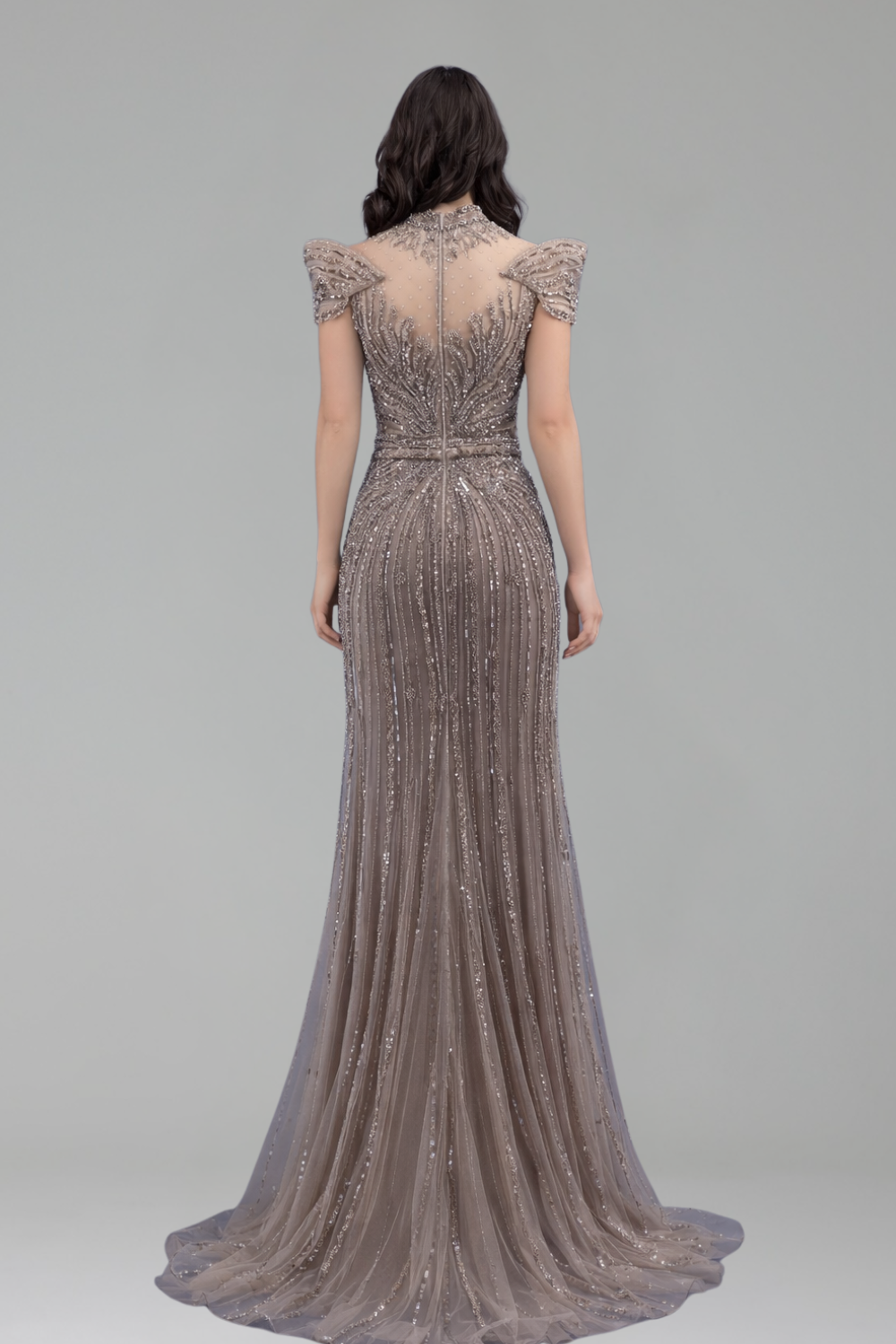 Caramel Beaded Mermaid Evening Dress - LAROSABRIDE