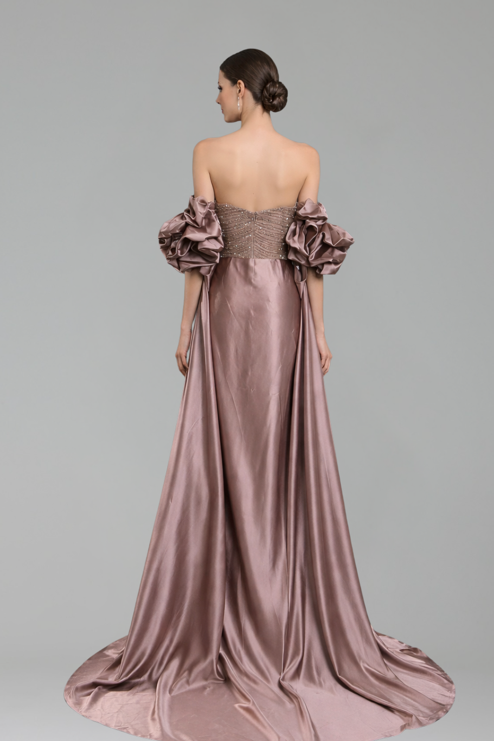 Rose-Sleeve Satin Gown-Larosabride