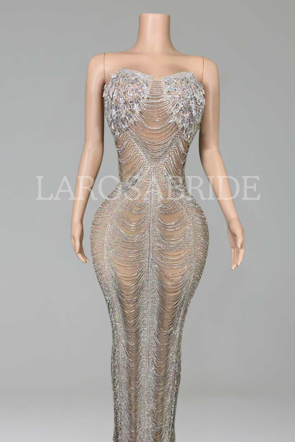 Sequined Halter Feather Bust Gown-Larosabride