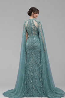 Beaded Mermaid Cape Dress - LAROSABRIDE