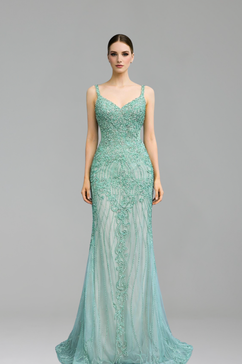 Beaded Spaghetti Strap Mermaid Gown - LAROSABRIDE