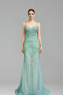 Beaded Spaghetti Strap Mermaid Gown - LAROSABRIDE