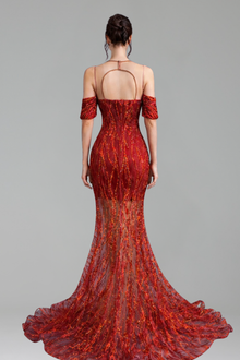 Off-Shoulder Illusion Embellished Mermaid Gown - LAROSABRIDE