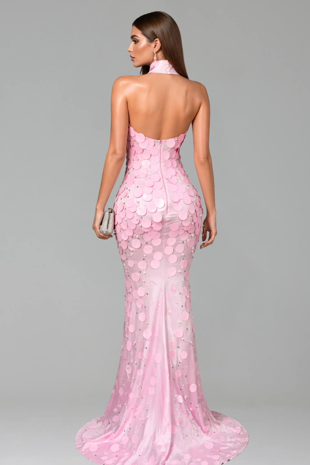 Sequin Disc Strapless Choker Gown - LAROSABRIDE
