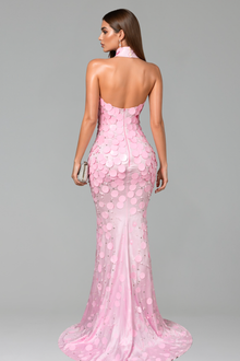 Sequin Disc Strapless Choker Gown - LAROSABRIDE