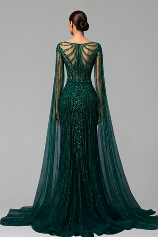Beaded Mermaid Cape Sleeve Dress - LAROSABRIDE