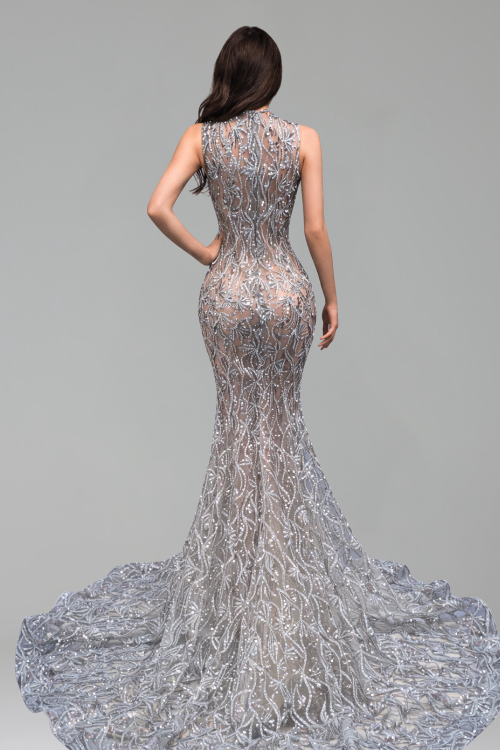 Illusion Beaded Mermaid Evening Dress - LAROSABRIDE