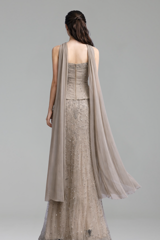 Satin Beaded Gown with Bodice - LAROSABRIDE