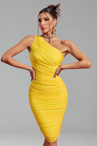 One-Shoulder Bodycon Midi Dress-Larosabride