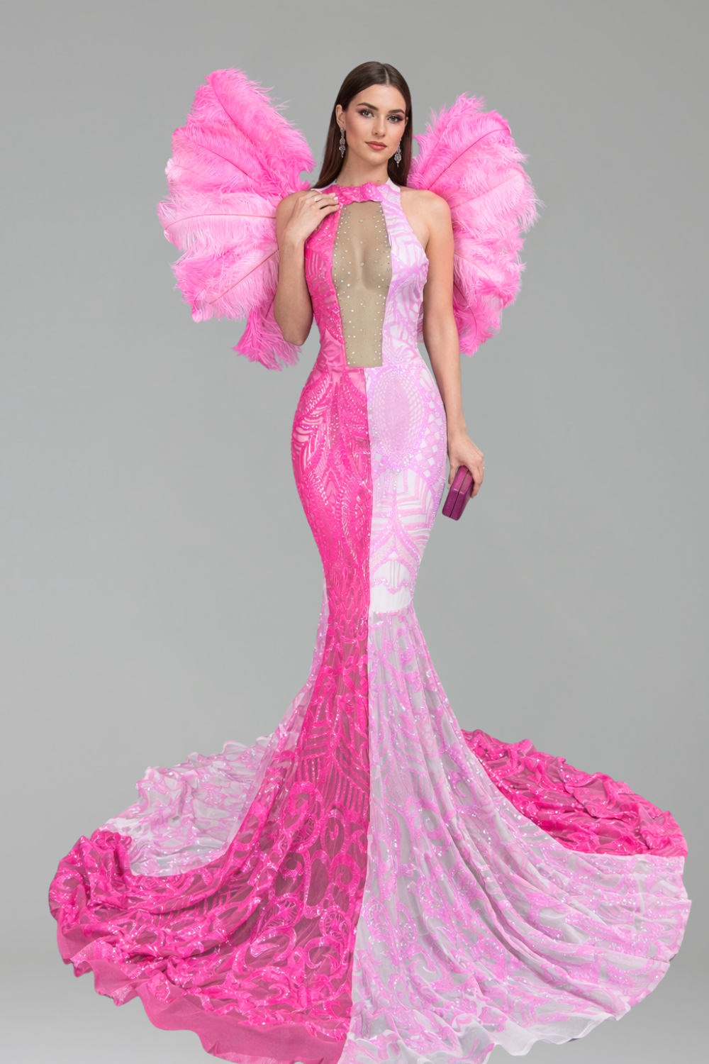 Feathered Illusion Mermaid Gown - LAROSABRIDE