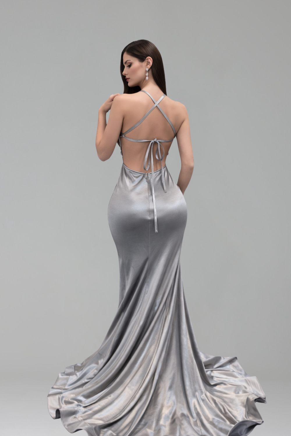 Plunge Embellished Slit Evening Gown - LAROSABRIDE