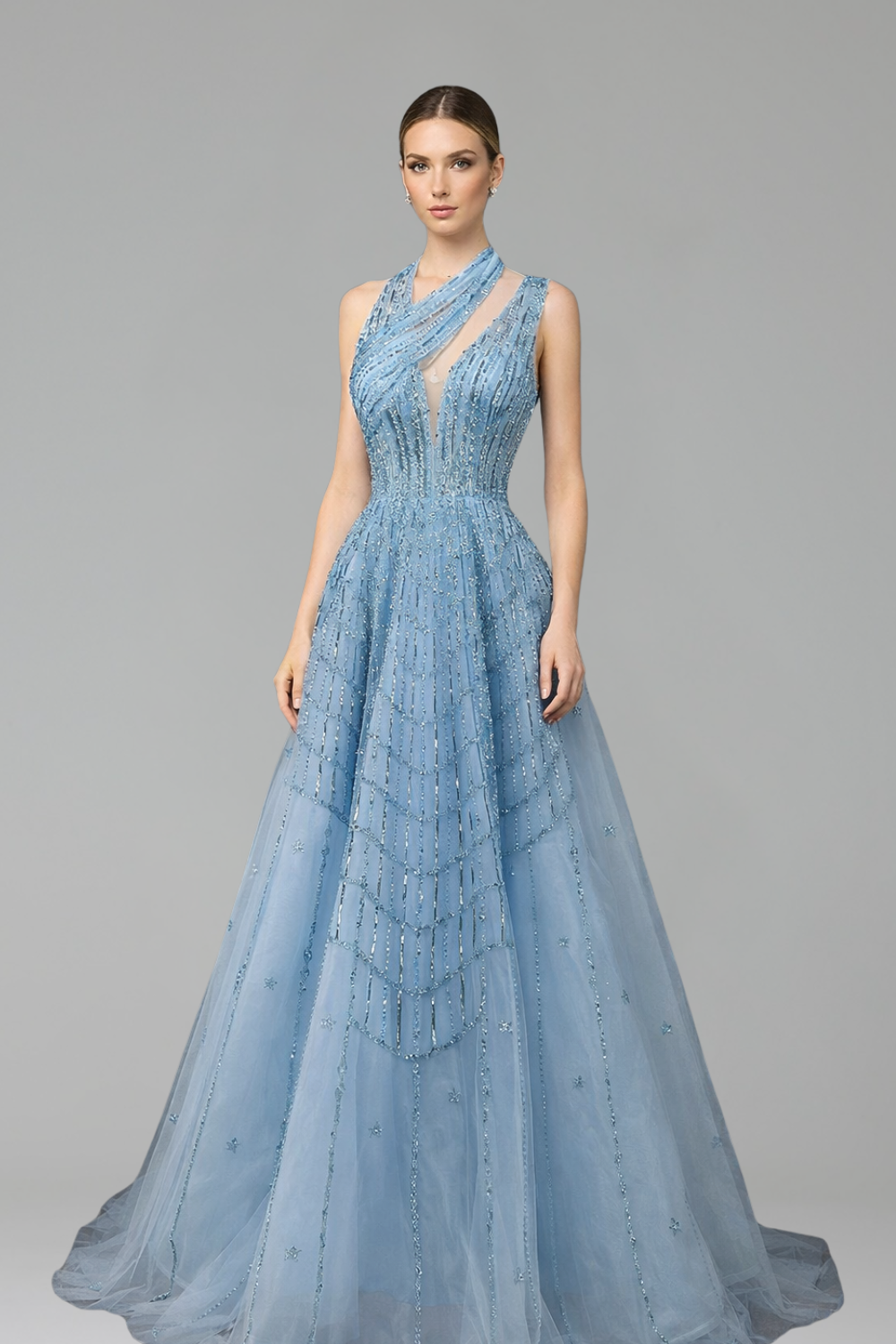 Beaded Sleeveless A-Line Dress-Larosabride