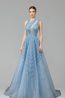 Beaded Sleeveless A-Line Dress-Larosabride