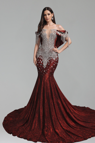Beaded Cape Mermaid Gown - LAROSABRIDE